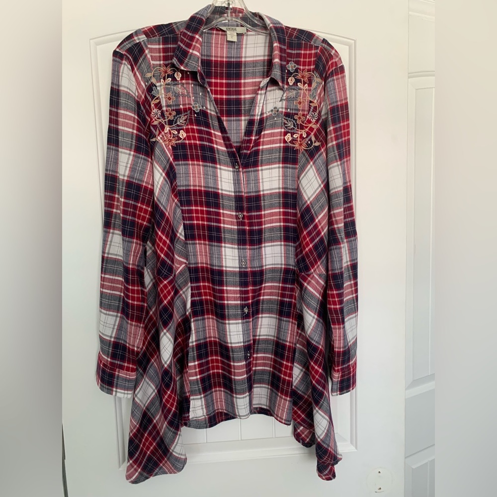 Vintage American Blues, Asymmetrical, Button-Down Shirt/Tunic Women’s XL